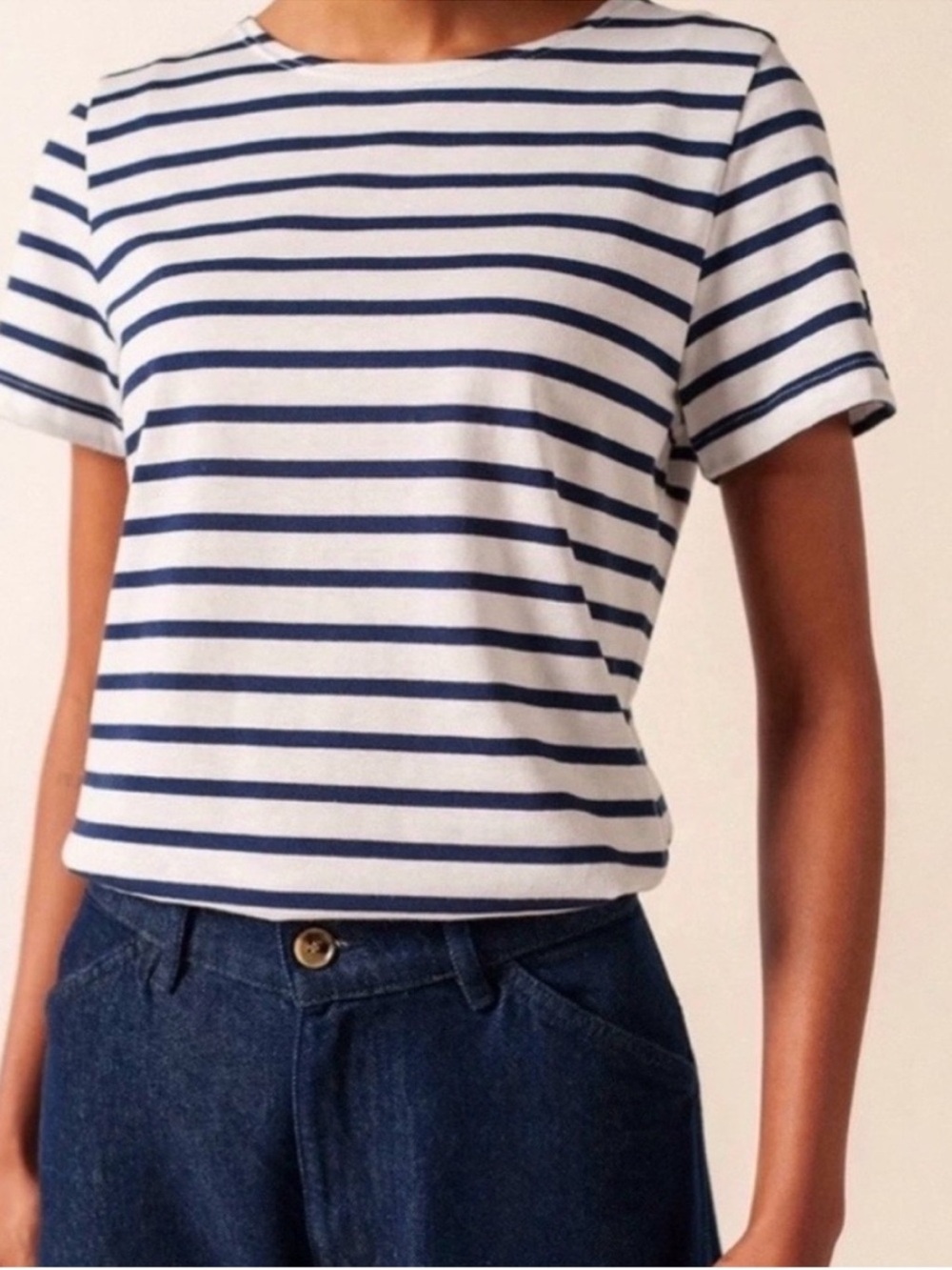 Saint James White and Navy Striped Short-Sleeve Tee